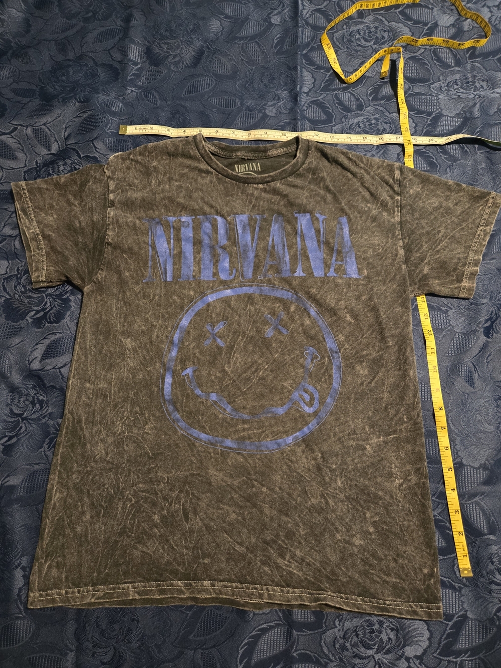 Nirvana Kids Black Mineral Wash Tee with Blue Logo